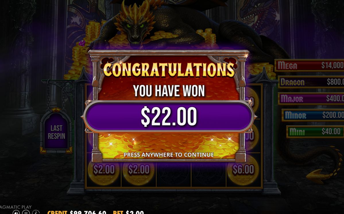 Win screen with a paid line on the 5x3 grid