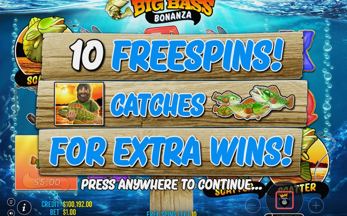 Free Spins counter with the Fisherman Wild on all reels
